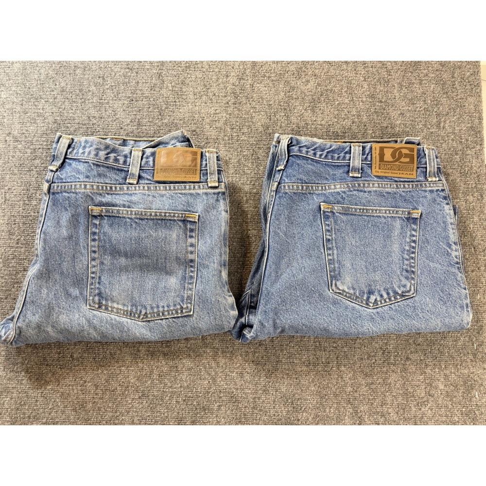 Diamond Gusset Jeans Mens 44x32 Blue Denim Made USA‎ 100% Cotton Lot Of 2 Pair